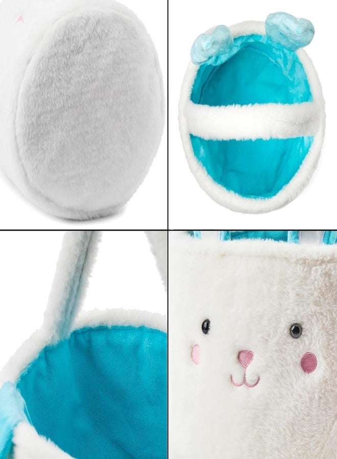 Ouksma Plush Bunny Basket for Easter Fluffy Easter with with Bunny Ears , Easter Egg Hunts Decorations Candy Gifts Storage (Blue White) - Image 4